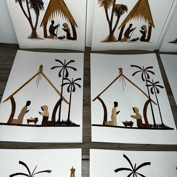 Vintage Wood Cut Veneer Blank Cards Caribbean Handmade Set 10 4”X5.5” Ethnic - Picture 4 of 9